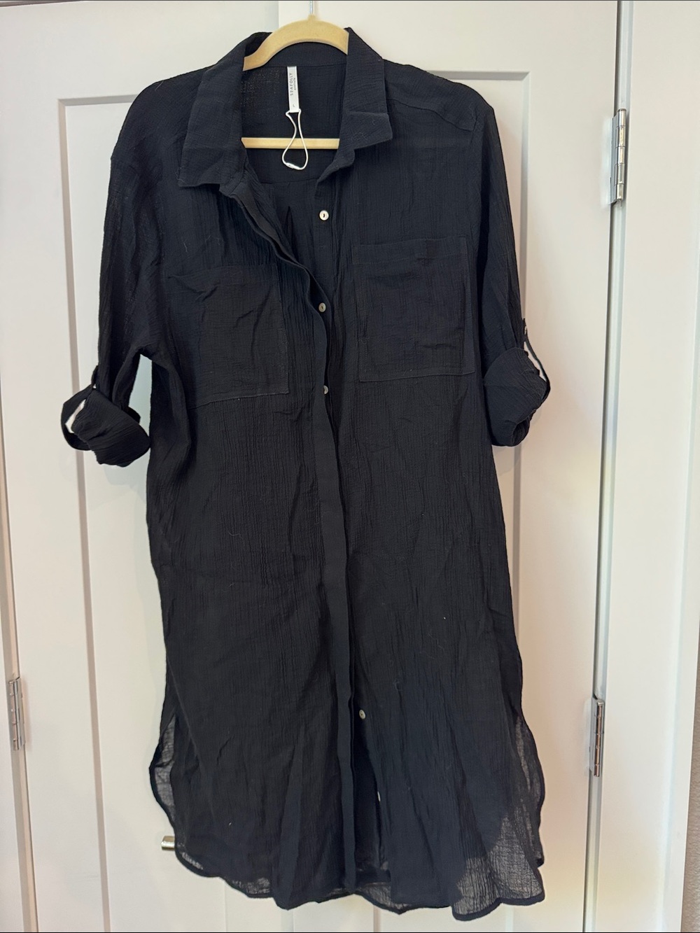 Seafolly Black Longline Button-Down Swim Coverup